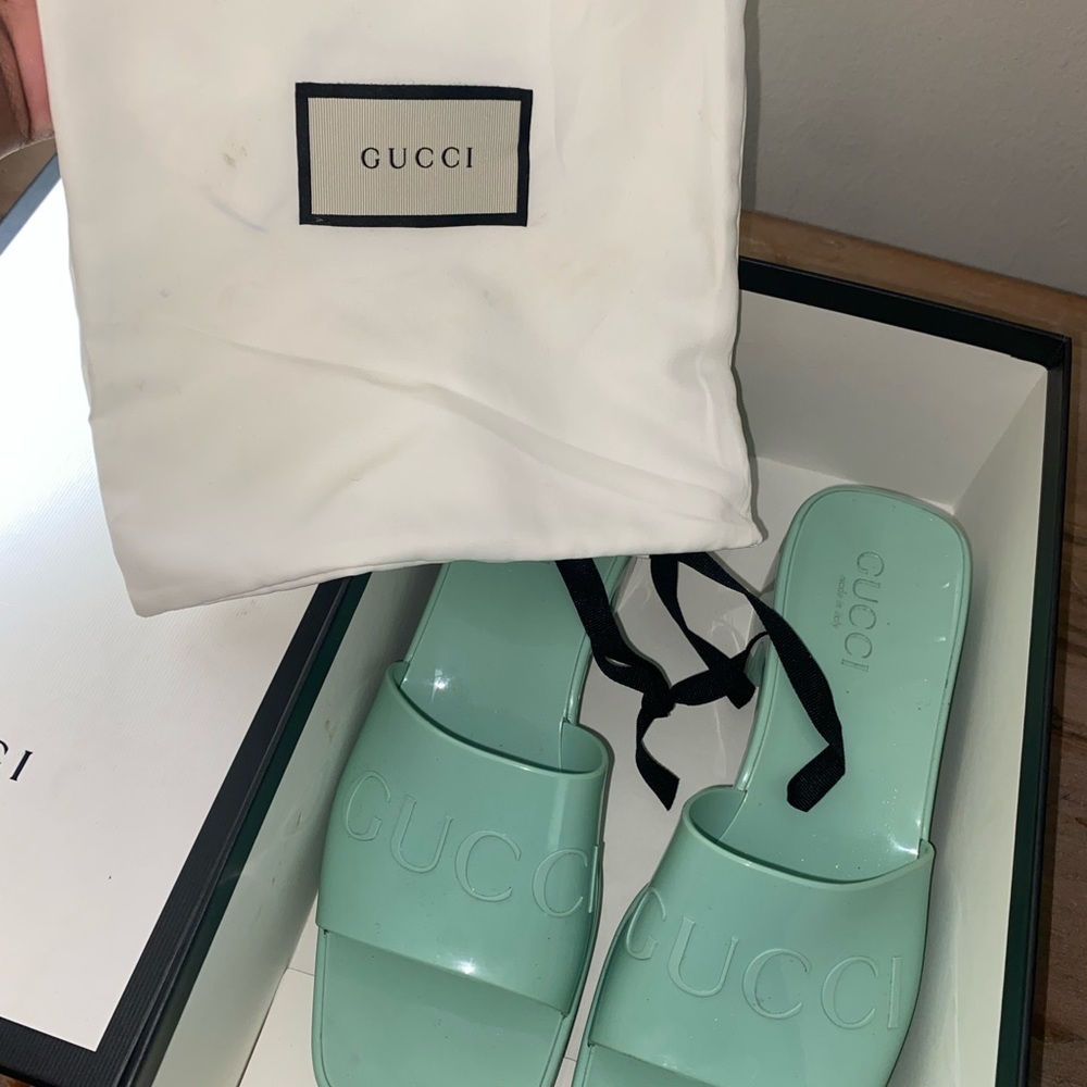 Teal Gucci rubber heels